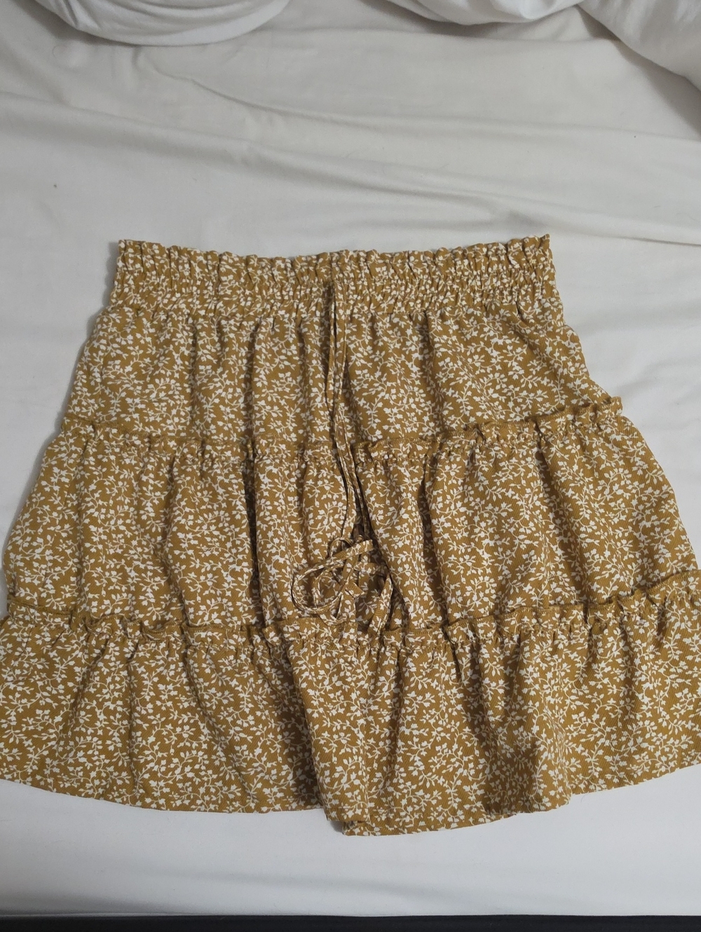 Yellow Floral Tiered Mini Skirt